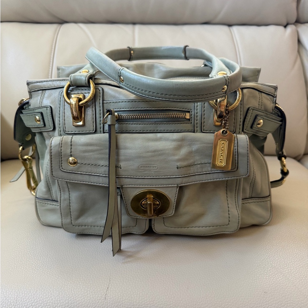 Coach Hamptons Vintage Leather 'Lindsay' Satchel handbag Mineral Green